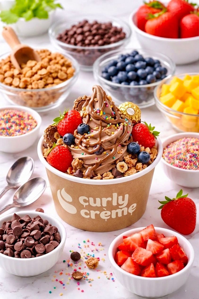 Frozen yogurt with strawberry toppings